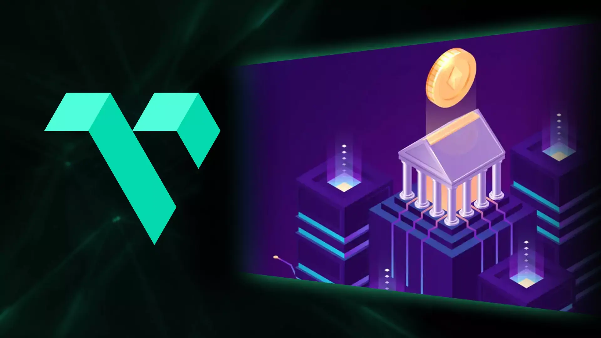 The image shows a digital illustration titled "CBDCs and the Future of Money." It features a futuristic, abstract scene with interconnected data lines and structures resembling servers or buildings. At the center, a structure that looks like a classical bank or government building is depicted, with a glowing coin above it, symbolizing digital currency. The color scheme is predominantly purple and blue, with glowing highlights, giving it a tech-forward and digital finance aesthetic
                            